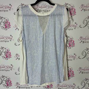 Camber & grace tshirt top mesh open keyhole Striped Blue and White Women's Top